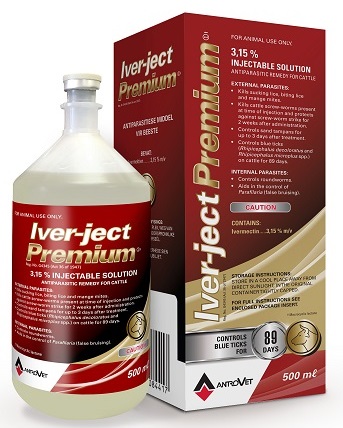 Iver-ject Premium is a 3.15% Ivermectin injectable antiparasitic remedy for cattle.