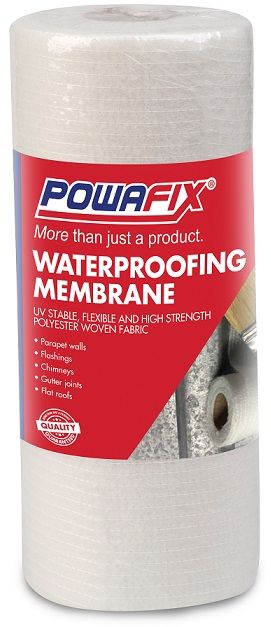 Powafix Waterproofing Membrane is a UV stable, Flexible, high strength polyester woven fabric Suitable for use with Powafix Waterproofing Products to improve coating performance Flexibility and water resistance.