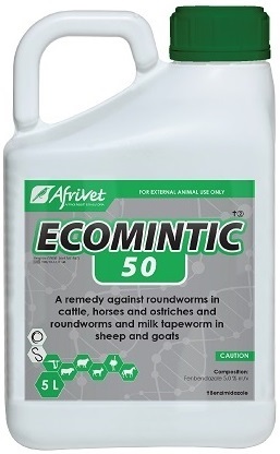 A remedy against roundworms in cattle, horses and ostriches and roundworms and milk tapeworm in sheep and goats.