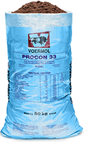 VOERMOL PROCON 33 (V12701). Class : Protein Concentrate for Ruminants. VOERMOL PROCON 33 is a versatile, urea-free, high protein, concentrate for the home-mixing of high quality animal feeds. Contains a minimum of three different protein sources. Contains protein especially suitable for the high producing, high quality dairy cow & fast growing animals. Has a very high bypass protein content. Supplies sufficient amounts of all seven essential trace minerals as well as Vitamins A & E. Can be used in any ruminant or ruminant game ration to increase the protein content thereof. Can be used as a protein source for the home-mixing of stock licks & rations. It is urea & NPN free.