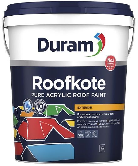 Product usage is for various types of application, cement roof tiles, fibre cement roof sheets, primed galvanized iron roofs, chromadek, zinc alum and aluzinc, exterior trims such as facias, gutters and window sills, exterior walls. Advantages includes excellent UV and weather resistance, resists fading and chalking, colourfast long lasting colour, flexible and shrugs off dirt, mould and fungus resistant, excellent obliteration, dries quickly same day application.