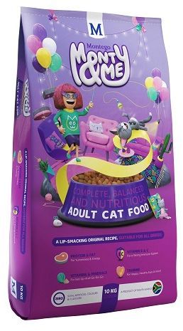 Deliciously Nutritious Food for Adult Cats Monty & Me is a delicious, well-balanced food that's got everything your best bud needs to stay healthy and happy! Benefits Include: Safe sound and fit as a fiddle - Antioxidants for immune support - perfect for keeping kitty immune systems healthy and strong. Ear to ear and nose to toes - Animal and vegetable proteins, cereals, fats, vitamins and minerals keep your pal in tip-top condition. Happy Tummy, Happy Cat - Added prebiotics and fibre from dried beet pulp helps your kitty's digestion and promotes overall health. Hello Gorgeous - Linoleic acid, an Omega-6 fatty acid helps promote healthy skin and a shiny, silky coat. Say Cheese - Crunchy kibble assists in fighting plaque and tartar, brushing teeth to keep them clean and healthy for a winning smile.