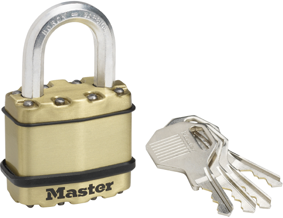 Padlock excel laminated steel brass cover 45mm patented hexagon boron carbide shackle keyed to differ.