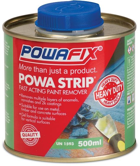 Powafix Powa Strip is a fast acting, heavy duty, non-slumping paint remover that removes multiple Layers of paint in one application.