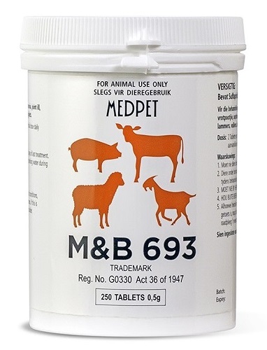 M&B 693 tablets for animal use.