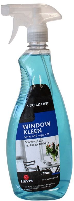 Window Kleen will leave your windows sparkling clean. Use as supplied, spray on and wipe off.