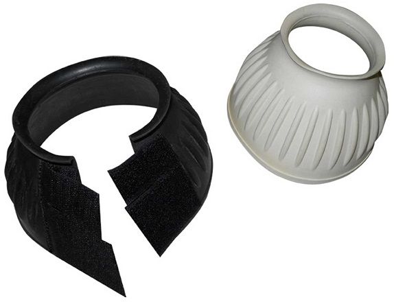 Velcro option for easier fit. Easy stretch, strong flexible rubber boots. Used to protect your horse from over reaching with the hind leg on to the front leg or from pulling off a shoe. Thick strong rubber that won't tear easily. Easy to fit. Smooth inner lip will not rub. Black or white. S, M, L, XL