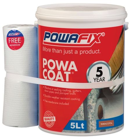 Powafix Powa Coat Waterproofer combines the waterproof properties of bitumen with the durable, UV resistance of an acrylic resin, this weather resistance product will seal and protect surfaces and is backed by a 5 year quality guarantee.