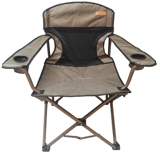 Folding chair ideal for camping and around the braai. Capacity for 1 person, maximum carry weight of 150kg. Primary material: 600D Oxford nylon cover and 22mm Heavy duty powder coated steel frame.