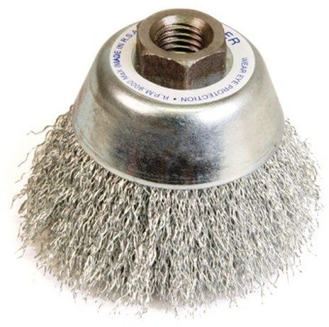 Cup brush composed of knotted carbon steel wire 0.4mm.