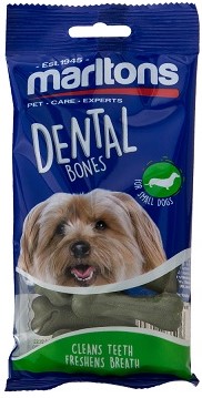 Treat for small dogs. Cleans teeth & freshens breath. Supports dental health. No artificial colours or flavours.