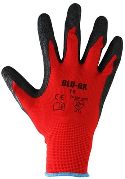 Red/Black - Nylon glove with latex coating.