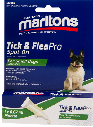 Effective monthly tick & flea spot-on treatment for small dogs. With Fipronil as Active ingredient.