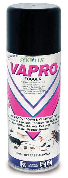 VAPRO is a home fogger designed for fumigating an area infested by insects.