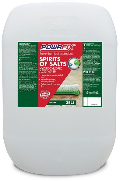 Powafix Spirits of Salts is a concentrated powerful masonry cleaner and concrete / cement etching acid.