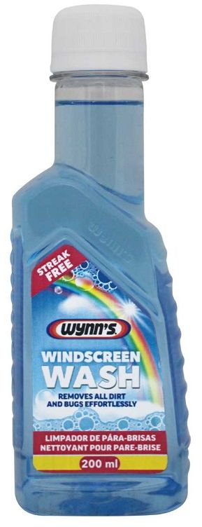 Wynn's Windscreen Wash is a concentrated detergent additive for the windscreen water reservoir to remove stubborn dirt and insect residue from the windShield. 200ml treats 5lt water.