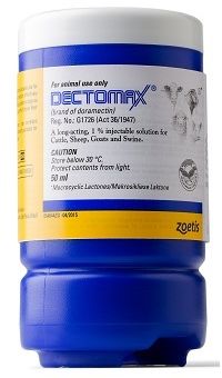 DECTOMAX® is a injectable, broad- spectrum parasiticide for cattle, sheep, goats and swine. CONTAINS: A ready-to-use, pale yellow, sterile solution containing 1% (10mg/ml) doramectin.