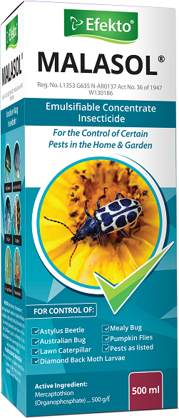 An emulsifiable concentrate insecticide for the control of certain pests in the home and garden. A contact and stomach poison for the control of pests as listed.