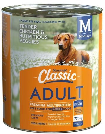 Classic Wet Food provides a complete, balanced and enticingly delicious meal, or a tasty complement to your dog's daily dry food diet. Serve on top, mixed in or on its own- however they like it! Benefits: Energy- 6% Protein / 3% Fat. Stamina- Low glycaemic formula. Well-Being- Source of moisture. Delicious Taste- Fresh meat with nourishing grains & vegetables.