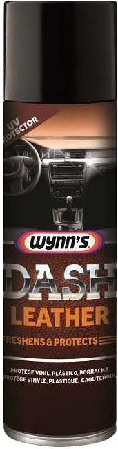 Wynn's Dash for vinyl and rubber, treats and protects the dashboard, plastic bumpers, trim, matt surfaces and trunk rubbers. Dash will remove polish traces from plastic and rubber trims and is available in two fragrant aerosol variants, a soft lavender and authentic leather.