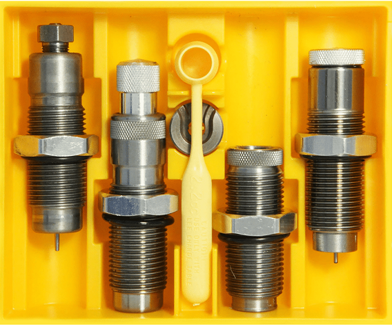 Ultimate 4-Die Set .243 Win. Choose this die set for maximum versatility. The set features a full length-resizing die to return brass to factory new dimensions, perfect for reloading brass fired in other guns. The Collet Neck sizing die is used on your fire formed brass giving you best possible accuracy  no case lube required and cases last almost forever. The Easy Adjust Dead Length Bullet seating die fool proofs the bullet seating adjustment, and assures perfect seating depth every time. The Factory Crimp die provides a secure crimp on bullets with or without a crimp groove. In most cases it helps accuracy by providing a uniform higher start pressure and gives the finished cartridge Factory like accuracy and dependability. The set is complete, with shell holder, powder measure and famous Lee load data featuring all common brands of powder organized in a easy to read logical format.