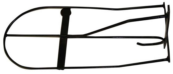 Solid steel wall mounting rack. Well shaped and allows the underneath of the saddle to air. With a built in bridle hook.