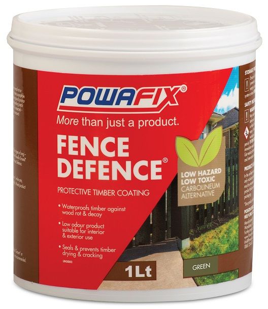 Powafix Fence Defence is a water based Carbolineum alternative that is formulated to waterproof and protect treated timbers. This interior / exterior, Low odour coating is a non-toxic formulation Suitable for around the home and farms. Fence Defence seals in the chemicals that protect pre-treated timber from termite and wood borer whilst also preventing wood rot and decay.