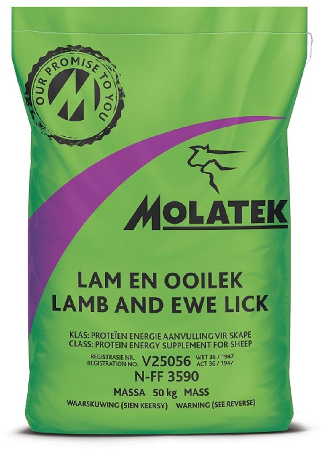 Molatek Lamb and Ewe Lick is a high-quality production lick for sheep and goats that uses high-quality bypass protein to ensure optimum future production potential of the flock. Due to small differences in the nutritional requirements of late-pregnant and early-lactating ewes, only one supplement is needed at different intake level. Decreases pregnancy disease and the incidence of abortions. Enhances fetus and udder development in late pregnancy. Normal onset of lactation with enough colostrum for twin lambs. Supply as a production supplement for young ewes and rams after weaning to improve growth. Optimal development of lamb's reproduction potential. Sufficient wool follicle development in lambs for a lifetime of optimal wool production.