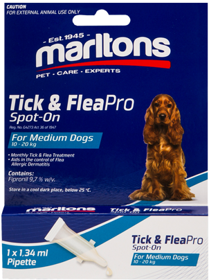 Effective monthly tick & flea spot-on treatment for small dogs. With Fipronil as Active ingredient.