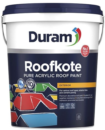 Product usage is for various types of application, cement roof tiles, fibre cement roof sheets, primed galvanized iron roofs, chromadek, zinc alum and aluzinc, exterior trims such as facias, gutters and window sills, exterior walls. Advantages includes excellent UV and weather resistance, resists fading and chalking, colourfast long lasting colour, flexible and shrugs off dirt, mould and fungus resistant, excellent obliteration, dries quickly same day application.