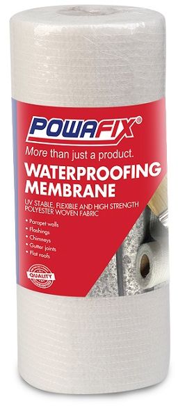 Powafix Waterproofing Membrane is a UV stable, Flexible, high strength polyester woven fabric Suitable for use with Powafix Waterproofing Products to improve coating performance Flexibility and water resistance.