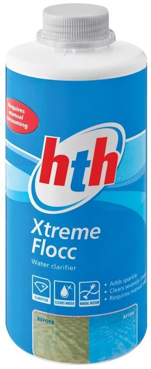 HTH Xtreme Flocc clears severely cloudy water in 24 hours.