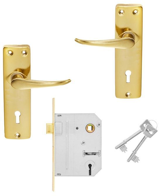 Lockset 3 lever pro-series pressed plate handles brass steel chrome plated SABS approved reversable latch 5 year guarantee & fits local keys.