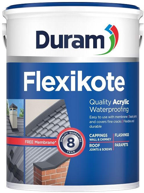 Quality Acrylic Waterproofing Seals joints and covers fine cracks. Waterproofs flashings, parapets, wall & chimney cappings, roof joints, roof screws and repairs to pitched roofs. Used with Duram Duramesh membrane, it withstands cracking and movement of the underlying surface. Flexible and durable waterproofer. Easy application by brush. Excellent adhesion and coverage. Can be top coated with Duram roof or decorative paints, or used as a final coat. Water-based - application tools are easy to clean with water. An acrylic waterproofing paint that forms a flexible waterproofing barrier when used in conjunction with Duramesh membrane, to seal joints and cover fine cracks on roofs and walls.