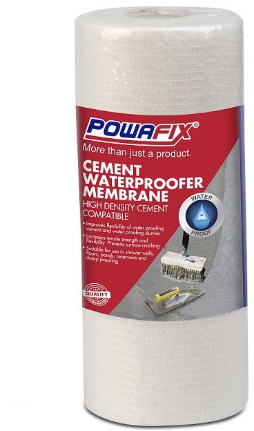 Powafix Waterproofing Membrane is a UV stable, Flexible, high strength polyester woven fabric Suitable for use with Powafix Waterproofing Products to improve coating performance Flexibility and water resistance.