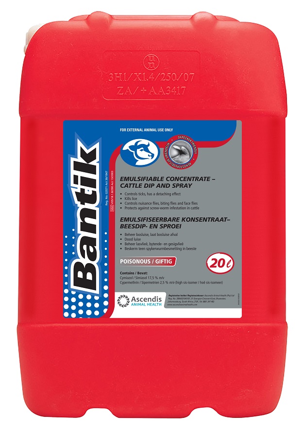 Emulsifiable concentrate that controls ticks, kills lice, controls nuisance-, biting- and face flies and protects against screw-worm infestations in cattle.