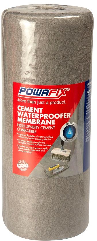 Powafix Cement Waterproofer Membrane is a UV stable, cement compatible, flexible 100% polypropylene membrane used to improves waterproofing performance and is used with powafix cement waterproofer 40.