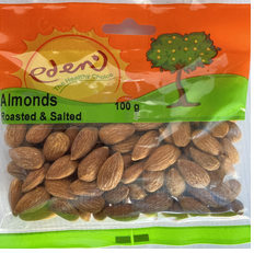 Almonds coated with salt and canola oil.