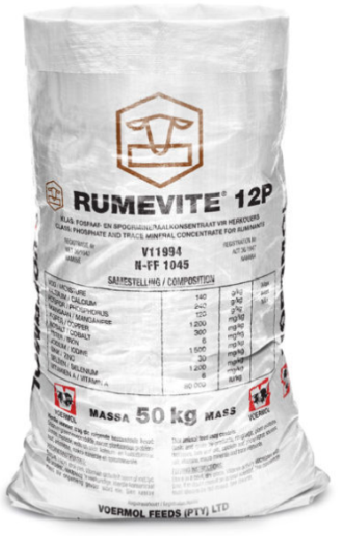VOERMOL RUMEVITE 12P (V11994). Class: Mineral & Trace Mineral Concentrate for Ruminants. VOERMOL RUMEVITE 12P is a mineral lick concentrate for the home mixing of a mineral lick.