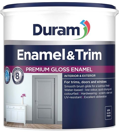 Premium Gloss Enamel, with a 8-year quality guarantee. For trims, doors and windows, smooth brush glide for a lustrous finish, water based, low odour, low VOC, quick drying and colourfast. Hardwearing, scratch, stain and UV resistant. Excellent obliteration, semi gloss finish, available in classic standard colours and can be tinted.