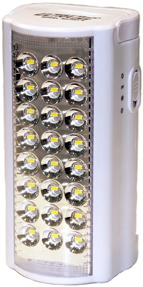 24 LED and 8 LED rechargeable lamp function. Up to 50 hours run time. Over 10.000 hours of LED life. With built-in storage of A.C. power cord. User replaceable 4000mAh battery with power-bank function. Can operate on accessory solar panel.