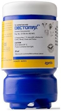 DECTOMAX® is a injectable, broad- spectrum parasiticide for cattle, sheep, goats and swine. CONTAINS: A ready-to-use, pale yellow, sterile solution containing 1% (10mg/ml) doramectin.