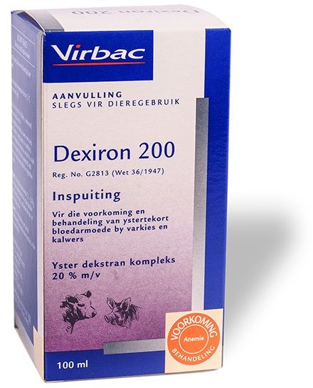 For the prevention and treatment of iron deficiency anaemia in piglets and calves. 1ml dosage. 1ml dosage. No withdrawal.