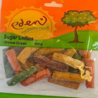 Fruit lollies (pear, peach, apricot), sugar, flavourants, colourants, acidifier.