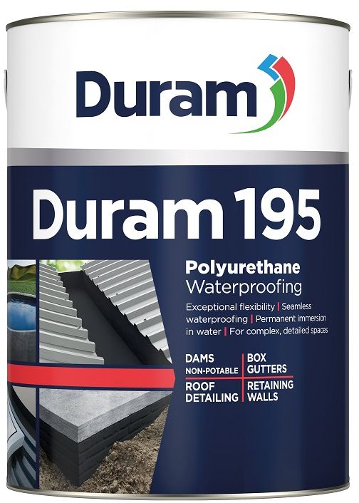 Polyurethane Waterproofing Used to waterproof box gutters, retaining walls, roof detailing, complex spaces and non-potable dams, Duram 195 provides a seamless coating. It is suitable for permanent immersion in water and requires minimal maintenance. Premium polyurethane waterproofing coating. Exceptional strength and flexibility (elongation > 300%). Adheres well to most surfaces. Provides seamless waterproofing. Suitable for permanent immersion in water. Easily waterproof complex and detailed spaces. Minimal maintenance required. Quick and easy to apply. Duram 195 is a single component, high performance polyurethane waterproofing coating with exceptional flexibility.