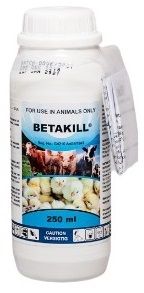 "Betakill is a broad spectrum disinfectant which delays the spread of infectious Coryza and Newcastle disease when used to disinfect the drinking water and air in poultry houses For broad spectrum disinfection of surfaces against all poultry viruses, bacteria, fungi, mycoplasma, yeasts and algae."