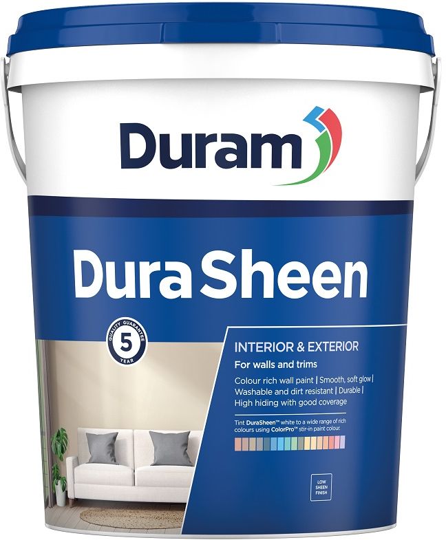 An affordable colour rich, low-sheen paint that is durable, washable and dirt resistant for walls and trims, with a 5 year quality guarantee. DuraSheen White can be tinted with Duram ColorPro stir-in paint colour. Colour rich formula with a range of attractive colours. UV- and weather-resistant.