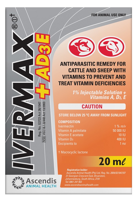 Antiparasitic remedy for cattle and sheep with vitamins to prevent and treat vitamins deficiencies.