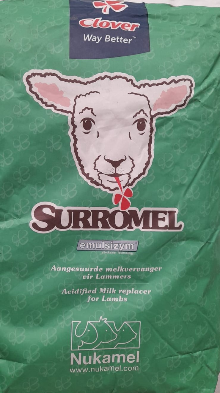 "SURROMEL Lamb is a whey based highly water soluble milk replacer which can be used for rearing lambs. It contains dairy ingredients as well as carefully selected protein sources to ensure a healthy weaning process. This product is enriched with immunoglobulins for an optimal gastro-intestinal health. FEEDING SCHEDULE: Proper colostrum management is crucial. High quality colostrum should be fed as soon as possible after birth. Mixing ratio = 180-200 g/1L. Feedings / day 2-4 150 ml x 4 Day 5-7 250 ml x 4 Week 2 350 ml x 4 Week 3 500 ml x 3 Week 4 650 ml x 2 Week 5-6 600 ml x 2 Week 7 550 ml x 1".