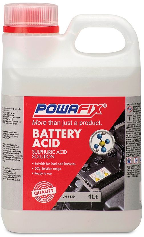 Powafix Battery Acid is a sulphuric based battery grade ready to use acid.